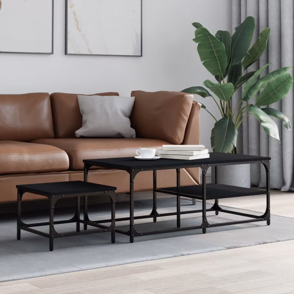 Maison Exclusive - Set di 2 tavolini neri in materiale ligneo