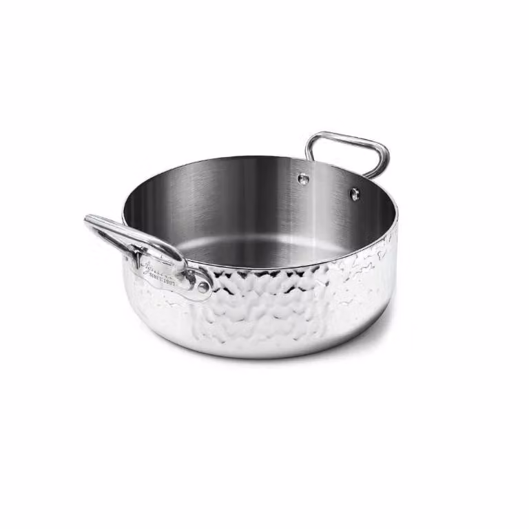 Casseruola Bassa Professionale Baldassare Agnelli Spa in Acciaio 3ply Martellato Argento Diametro: 20 cm – 2