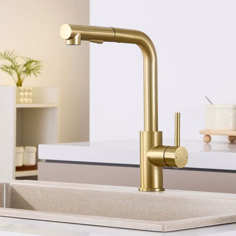 Miscelatore da cucina ad alta pressione, estraibile, girevole a 360°, color oro, per la cucina