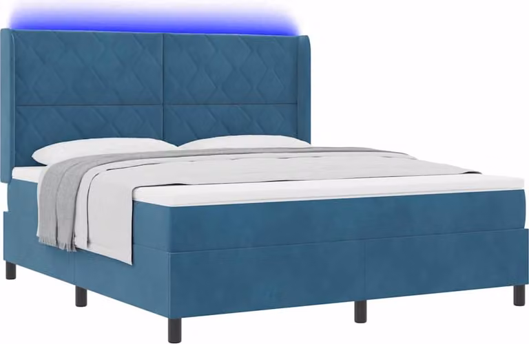 Letto a molle con materasso con led Blu 180 x 200 cm Velluto