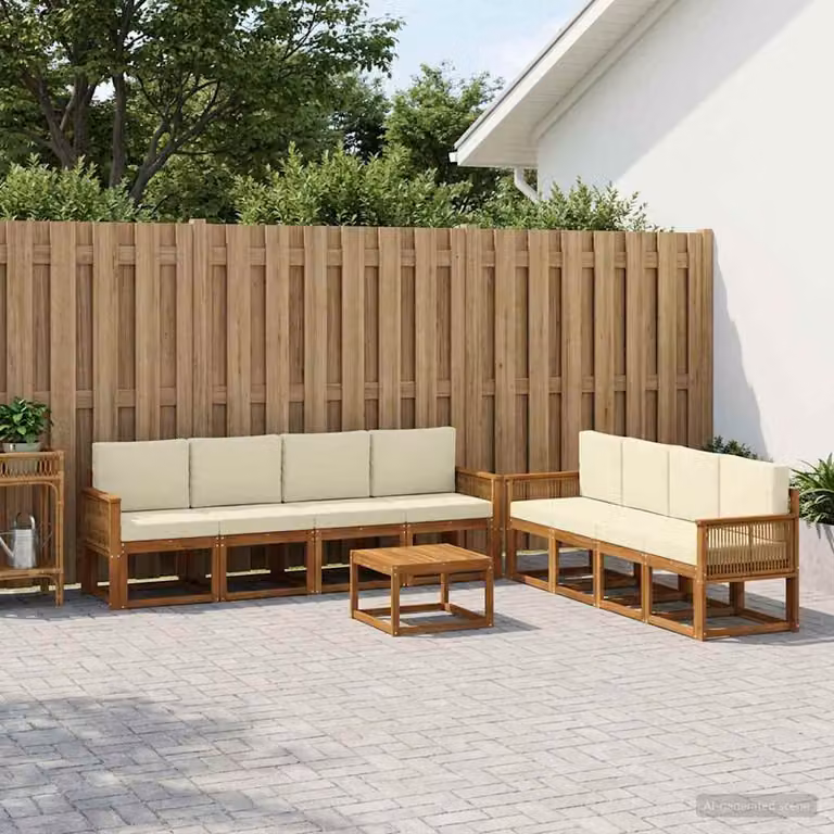 Set di divani da esterno vidaXL 9 pezzi in legno di acacia con tavolo da caffè e cuscini, colore marrone e beige