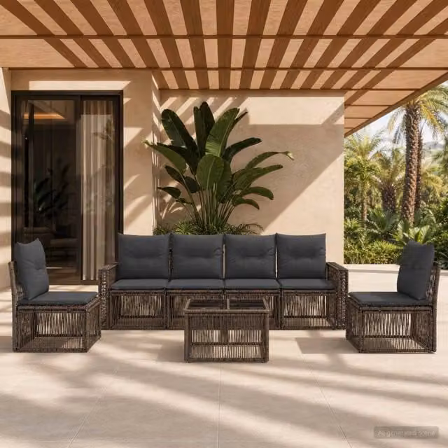 Set Divano da Giardino Moderno vidaXL in Polyrattan e Metallo, 7 Pezzi, Grigio