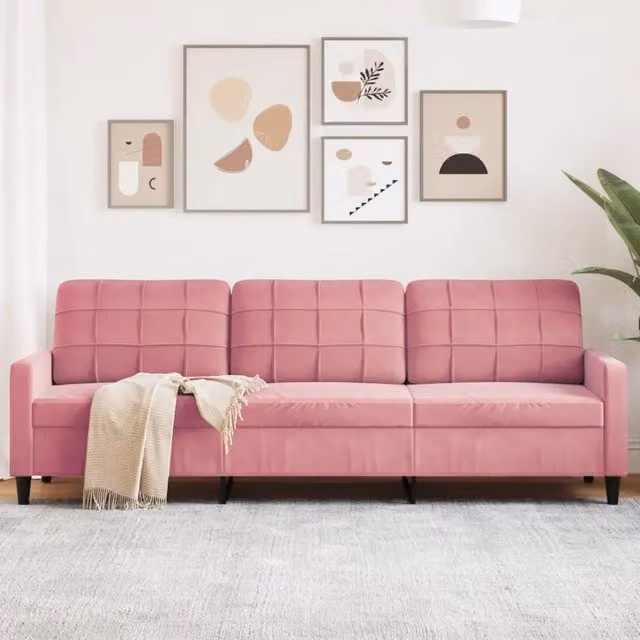 Divano a 3 Posti-Sofa 3 Posti rosa 210 cm in Velluto