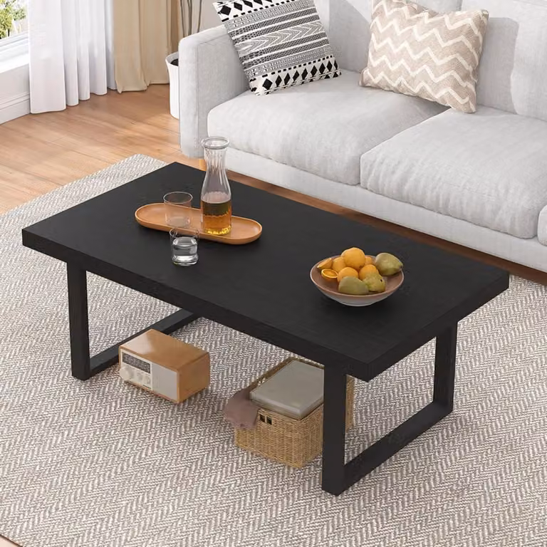 Tavolino da caffè 100 cm, nero, stile industriale, per soggiorno, da utilizzare davanti al divano, in legno e metallo