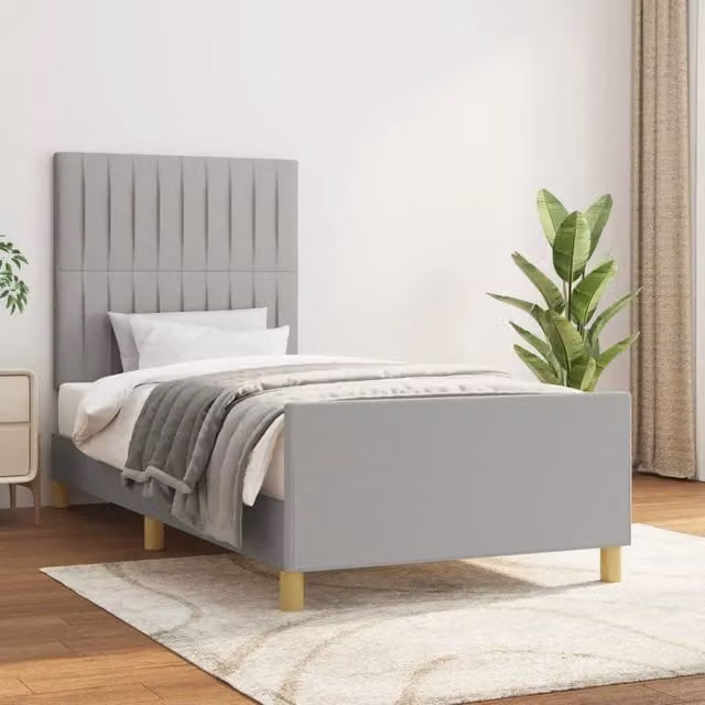 Struttura Letto Design Mania in Tessuto Grigio Chiaro con Legno di Larice L/P/H: 90 x 200 cm