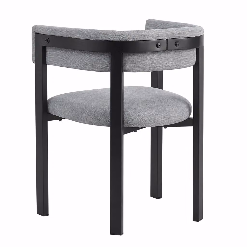 Set di 4 sedie da pranzo OKWISH in stile moderno con schienale semicircolare avvolgente, seduta in tessuto chenille grigio e struttura in metallo – 2