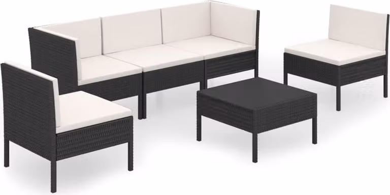 Set Divani da Giardino 6 pz con Cuscini in Polyrattan Nero