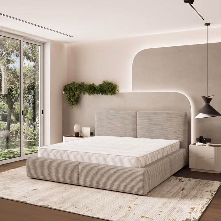 Letto imbottito Masseno FELURO P 120x200 cm, letto imbottito con cassetti - Beige, POSO 02