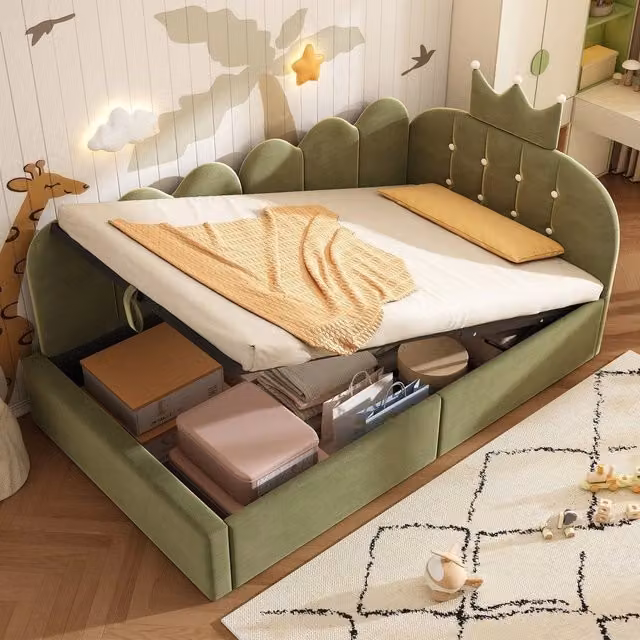 Letto Imbottito Daybed 90x200 con Contenitore ¨C Xylo ¨C Velluto Verde