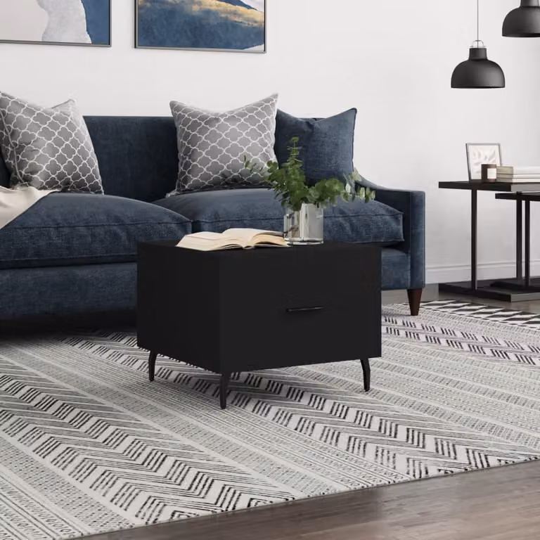 vidaXL Tavolino da Salotto Moderno Nero in Legno e Metallo L/P/H: 50 x 50 x 40 cm