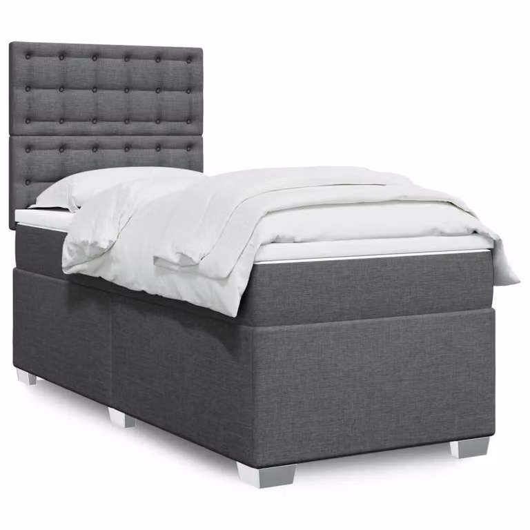 vidaXL Giroletto a Molle con Materasso Ibrido in Tessuto Grigio e Bianco, L/P/H: 90 x 190 cm