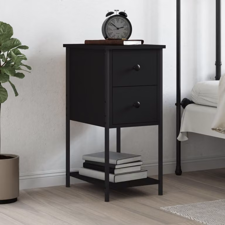 Comodino moderno vidaXL in legno e metallo nero L: 32 cm, P: 42 cm, H: 70 cm