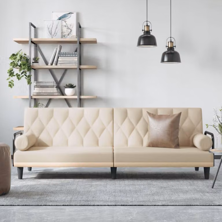 vidaXL Divano Letto Moderno con Braccioli in Tessuto Beige L: 205 cm, P: 89 cm, H: 70 cm