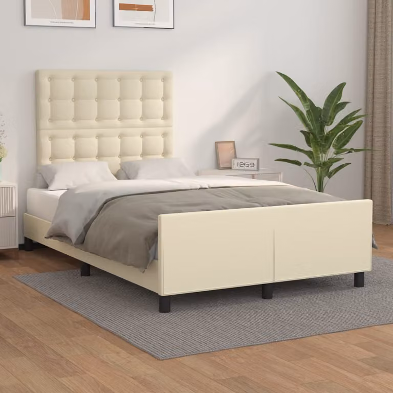 The Living Store Giroletto con testiera crema 120x200 cm in ecopelle