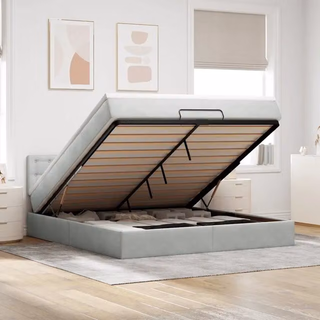 Letto con contenitore a sollevamento vidaXL in velluto con materasso L: 160 cm, P: 200 cm, H: 280 cm, disponibile in grigio o bianco