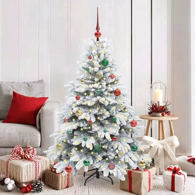 Albero di Natale artificiale moderno vidaXL bianco con 150 LED luce bianca calda in PE e PVC, Altezza: 150 cm – 1