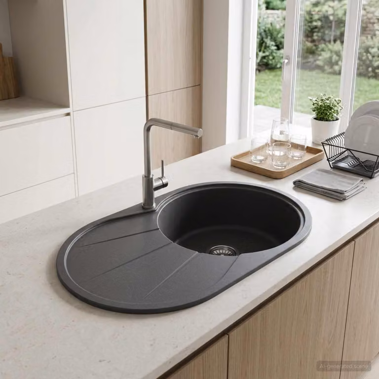 Lavello da cucina a vasca singola in granito vidaXL grigio L 77 x P 49 x H 20.5 cm
