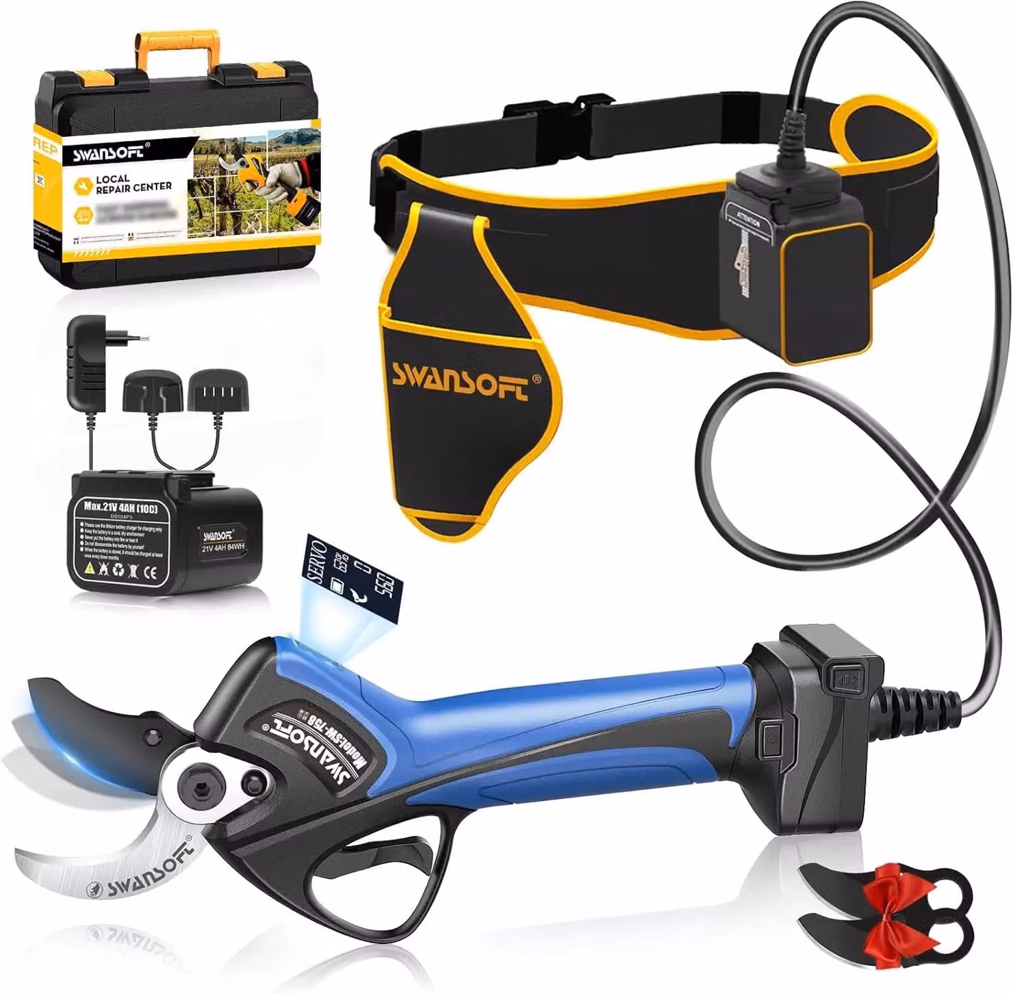 Potatore elettrico a batteria, lama da 40 mm, con motore brushless da 1050W e lama in acciaio SK5, ideale per potare alberi