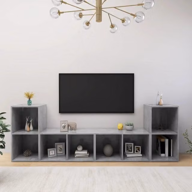 Set di 4 mobili TV moderni vidaXL in legno multistrato grigio, L 72 cm x P 35 cm x H 36,5 cm – 1