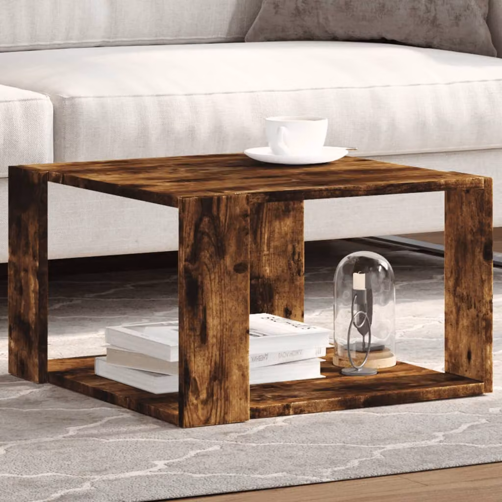 Tavolino da salotto moderno vidaXL in legno multistrato e MDF, colore marrone rovere fumo, L/P/H: 51,5 x 51,5 x 30 cm