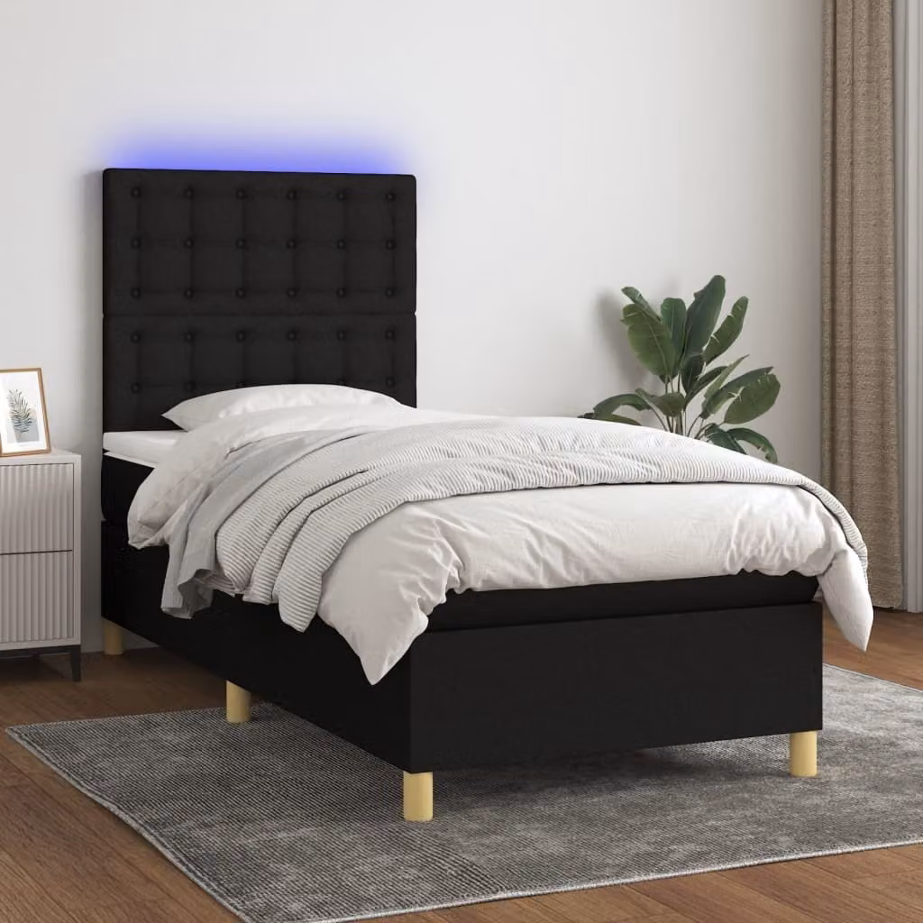 Maison Exclusive - Letto a Molle con Materasso e LED Nero 100x200 cm in Tessuto
