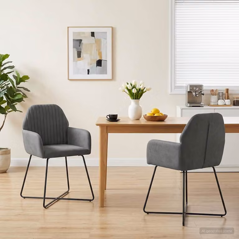 Set di 2 sedie da pranzo vidaXL in velluto grigio scuro con struttura in metallo, L: 55 cm, P: 50 cm, H: 84 cm
