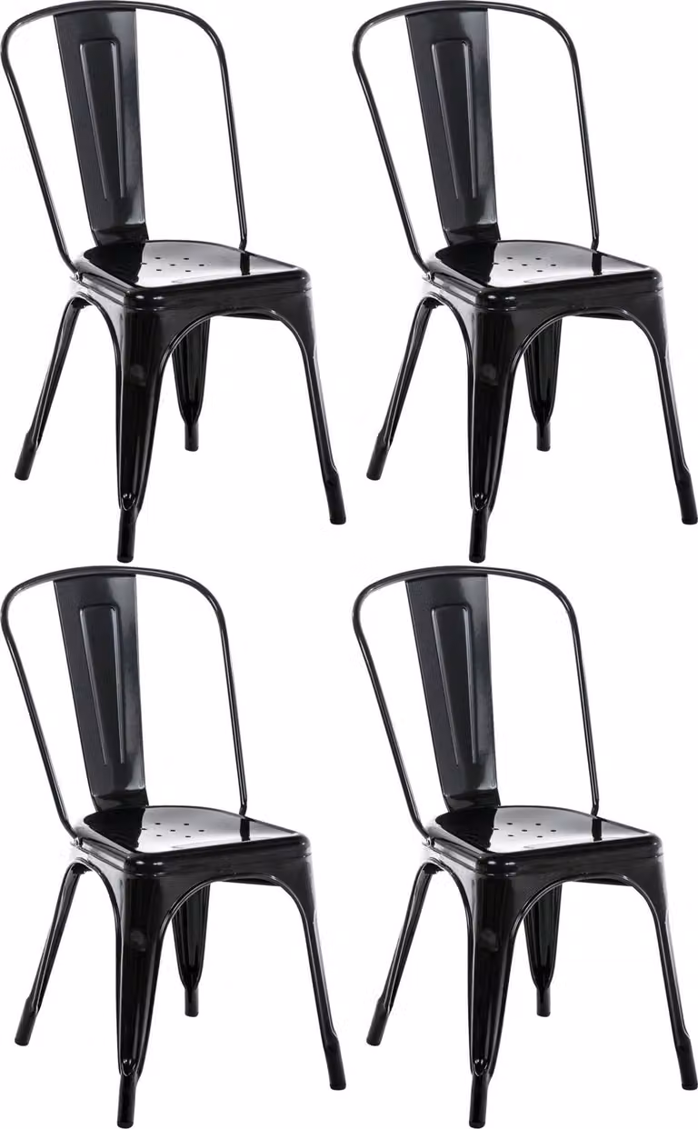 Set di 4 sedie impilabili CLP Benedikt, con schienale in metallo, portanti fino a 200 kg, colore nero