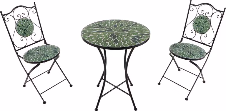 AXI Amélie Set Bistrot da Balcone, 2 Sedie 1 Tavolo, Set Bistrò Veranda Mosaico Foglie Verdi - Set Bistro da Giardino, Tavolo Bistro a Mosaico per Giardino/Balcone/Terrazza
