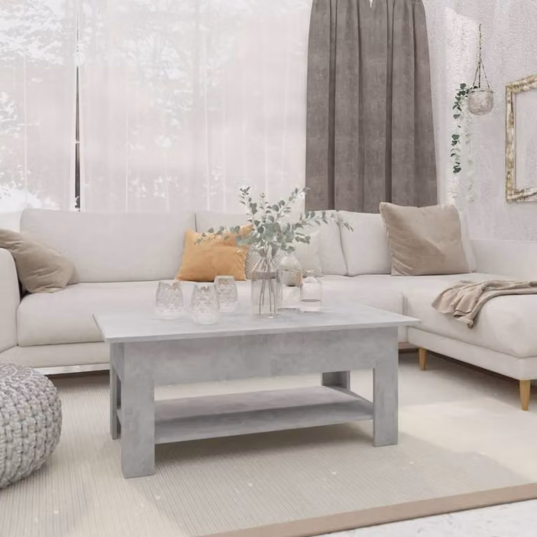 The Living Store tavolino in cemento grigio 102x55x42 cm materiale a base di legno