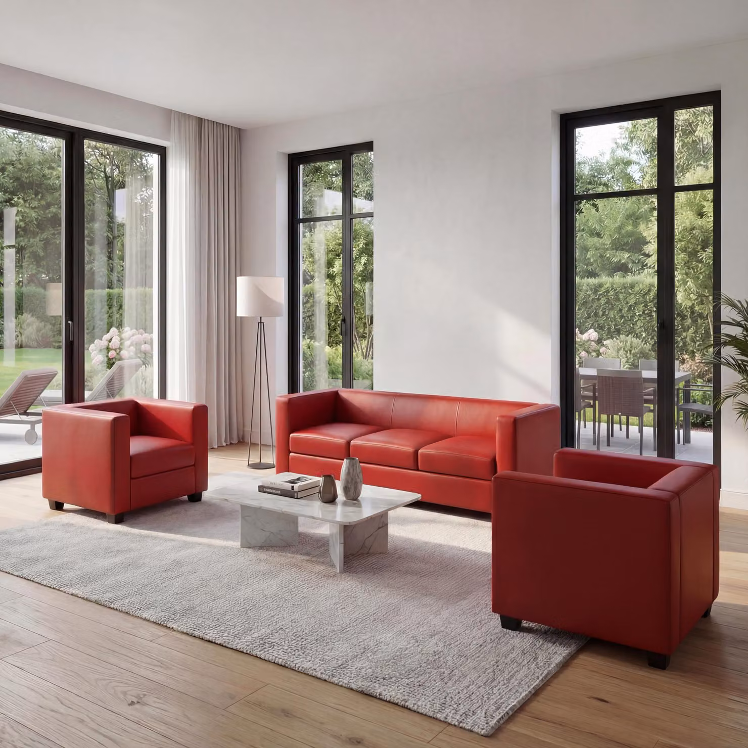 3-1-1 Sofagarnitur Couchgarnitur Loungesofa Lille ~ Leder rot