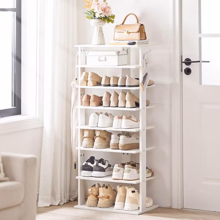 Scarpiera a 8 livelli - Versione alta - 50 x 28 x 113 cm - Bianco - Scarpiera per 16 paia - Corridoio Soggiorno Industriale