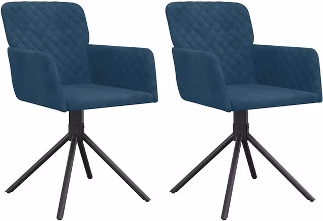 Set di 2 sedie da pranzo girevoli a 360 gradi in velluto blu con braccioli e struttura in metallo per soggiorno o cucina – 1