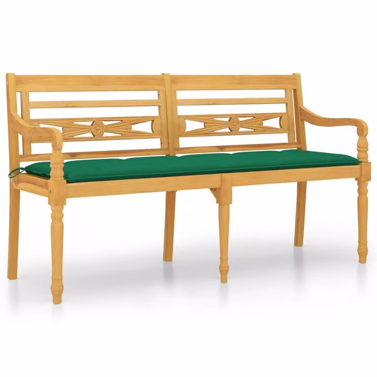 Panchina Batavia con Cuscino Verde 150 cm Legno Massello Teak