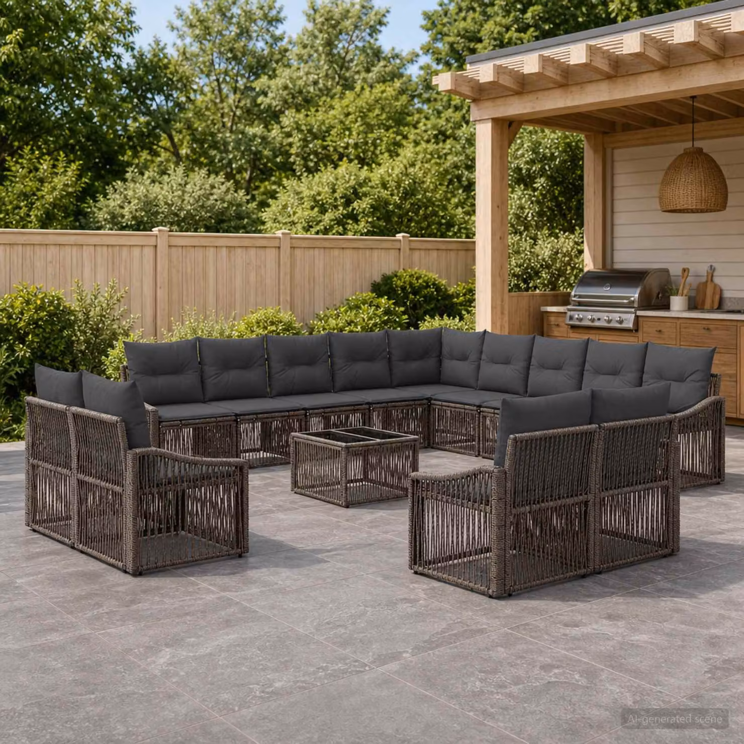 Set Divano da Giardino a L vidaXL 14 pz Grigio con Tavolino e Cuscini in Polyrattan e Metallo