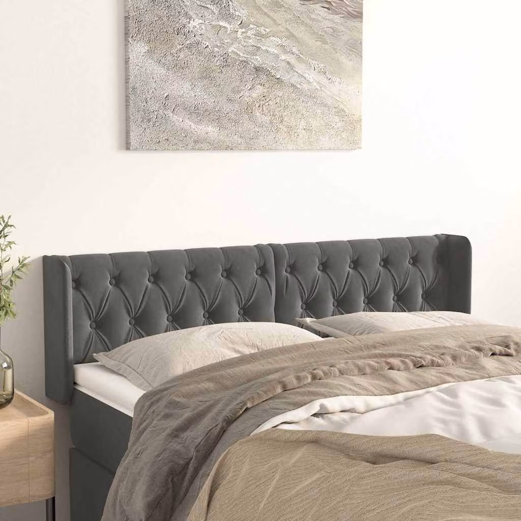 Testiera ad orecchio vidaXL in velluto grigio scuro L: 147 cm, P: 16 cm, H: 78-88 cm
