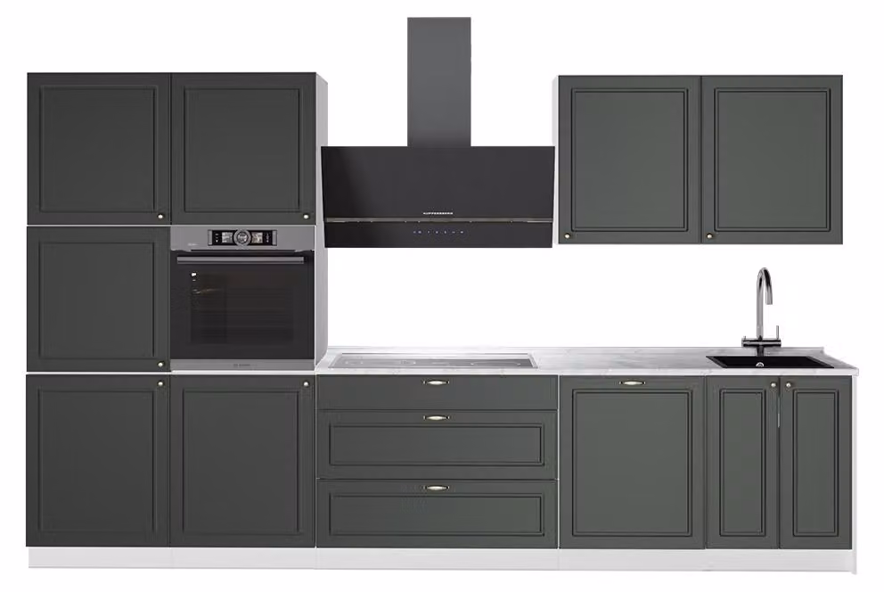 Cucina componibile Vicco Fame-Line Verde-oro rustico/Bianco 340 cm, PL Marmo, Model 64629