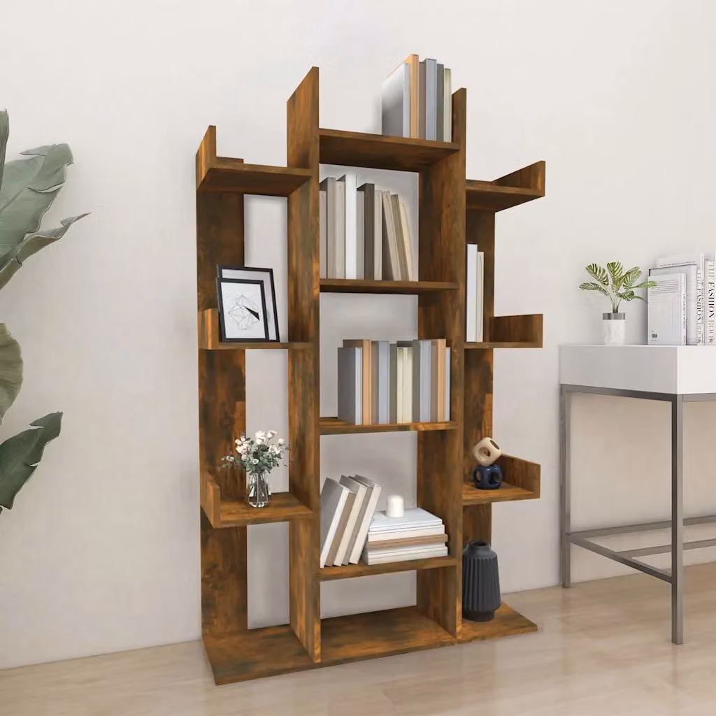 Libreria moderna vidaXL in legno multistrato e MDF, colore rovere fumo, L 86 cm x P 25,5 cm x H 140 cm