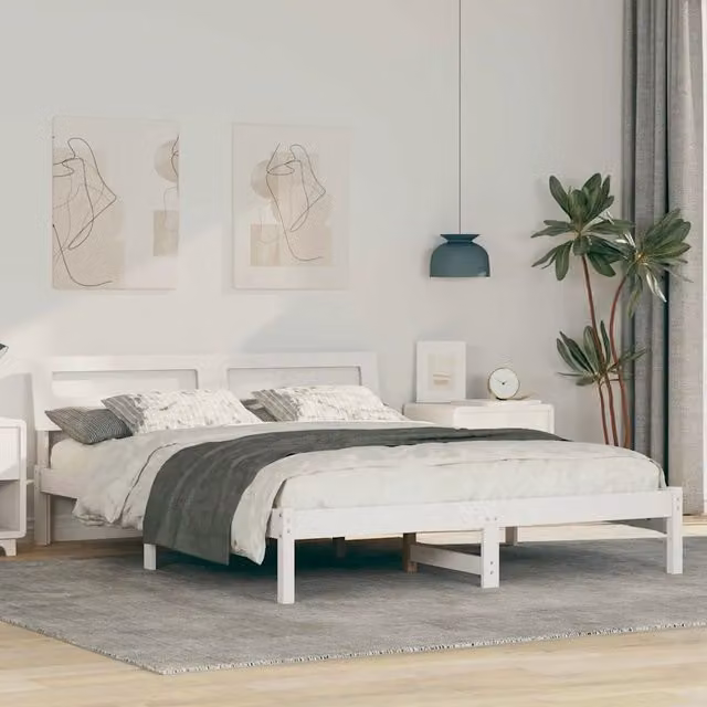 Struttura del letto Bianco 160 x 200 cm Pino massello 872771