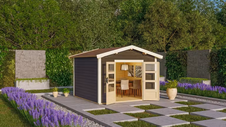 Casetta da giardino in legno Karibu "Theres 7" terra grigia 4 x 3 m (L x P) senza tetto apribile