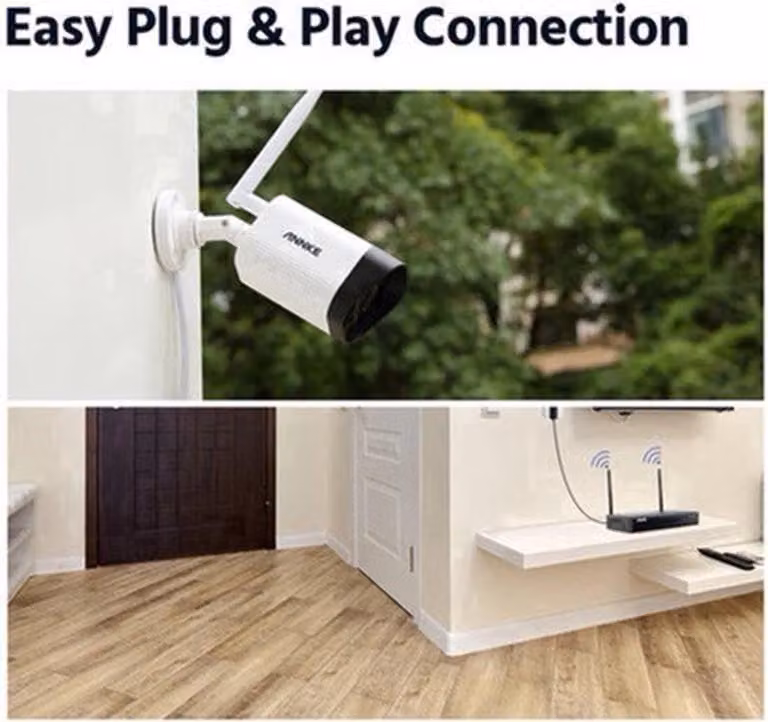 Kit di telecamere di sicurezza con doppia lente, visione notturna, rilevamento veicoli, audio HD, colore bianco