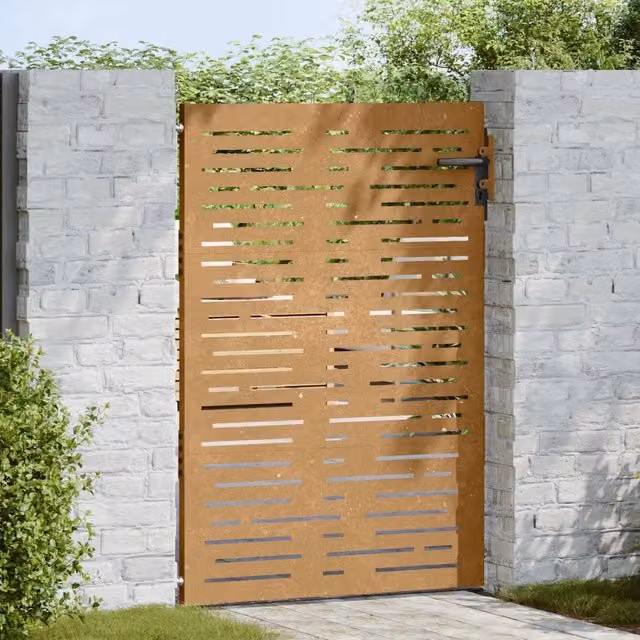 Cancello singolo da giardino vidaXL in acciaio color marrone con design quadrato L: 85 cm, H: 150 cm
