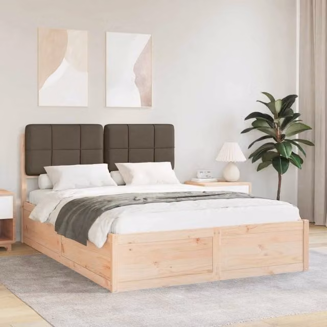 Letto con Testiera Rivestita in Tessuto Beige e Struttura in Pino Massello vidaXL L/P: 160 x 200 cm – 1
