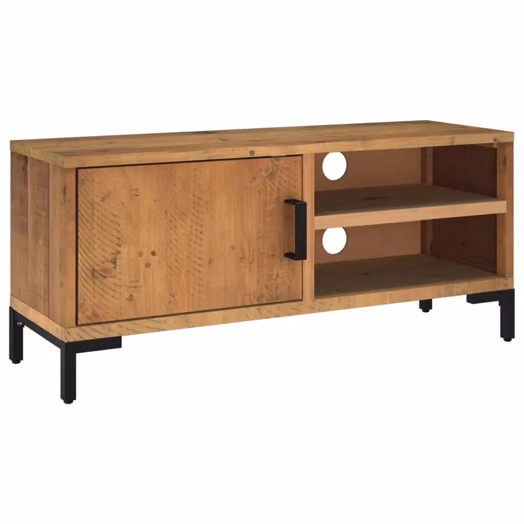 Mobile TV in legno di pino e metallo stile industrial marrone vidaXL L 90 cm, P 30 cm, H 40 cm – 2