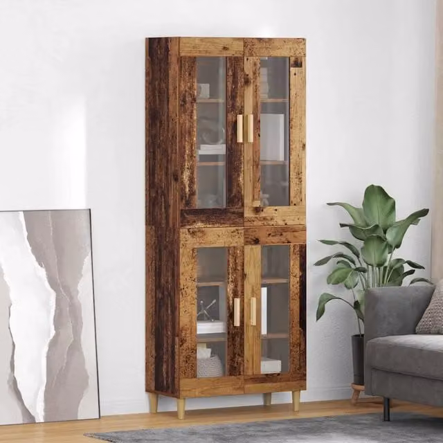 Credenza moderna vidaXL in legno ingegnerizzato e vetro, colore marrone, L: 69,5 cm, P: 34 cm, H: 180 cm – 1