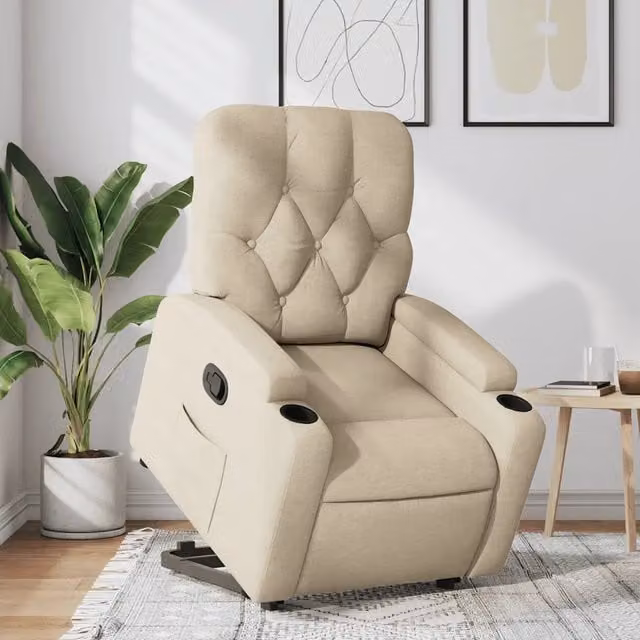 Poltrona Alzapersona Reclinabile con Assistenza Elettrica vidaXL in Tessuto Beige per Senior