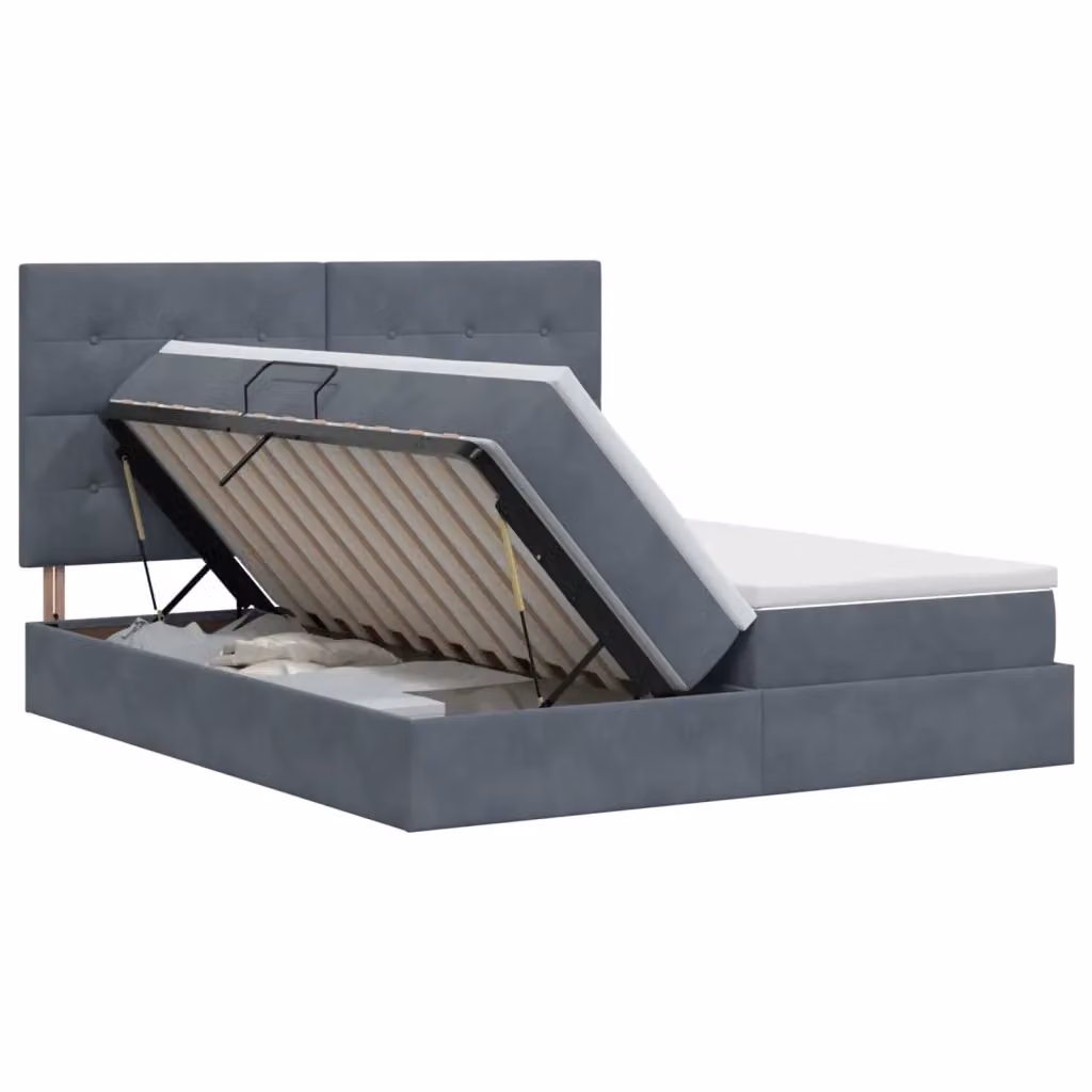 Letto con Contenitore Moderno vidaXL in Velluto Grigio L/P/H: 200 x 200 x 140 cm – 2