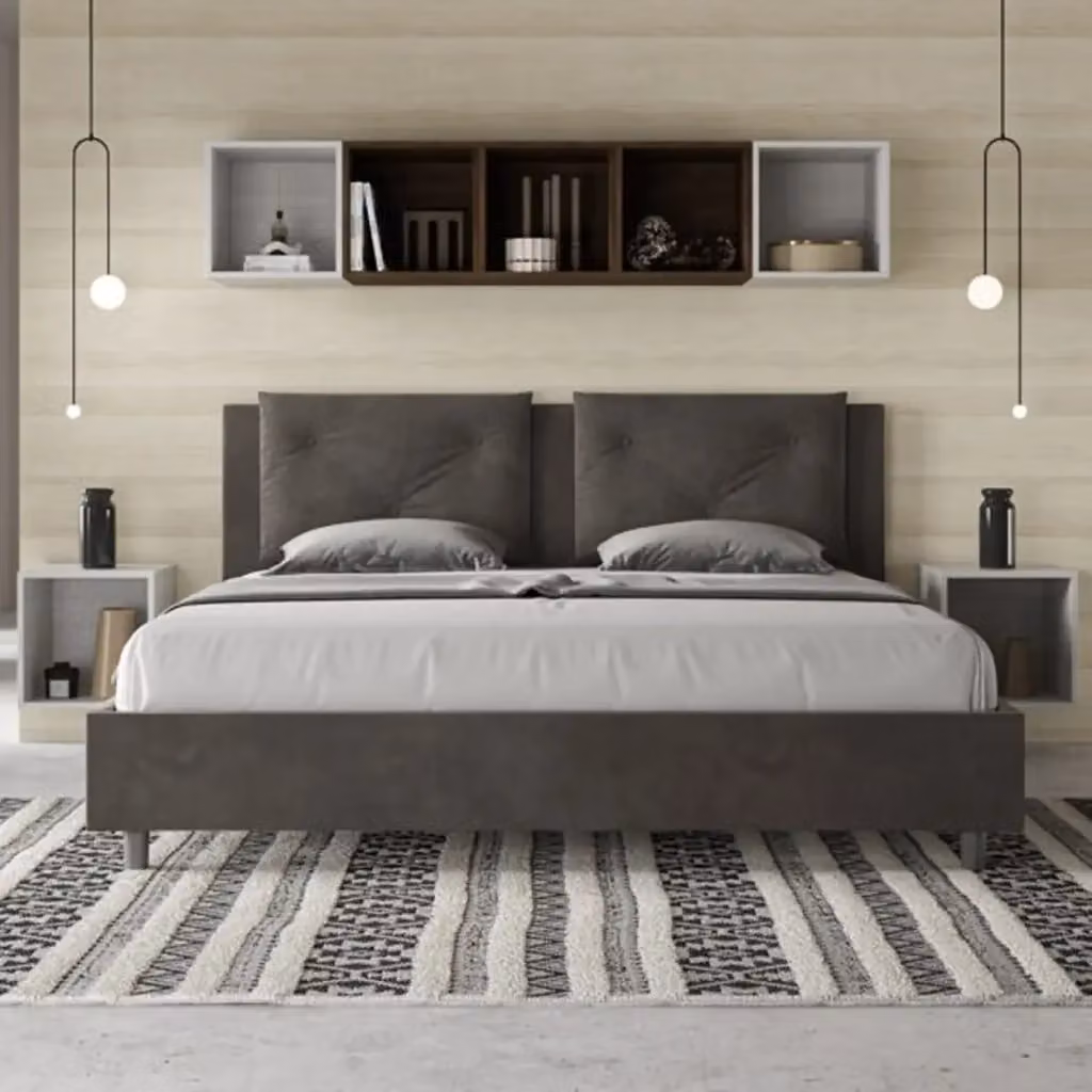 Letto Appia Ityhome con rete imbottita in microfibra grigio L: 180 cm, P: 222 cm, H: 110 cm – 2