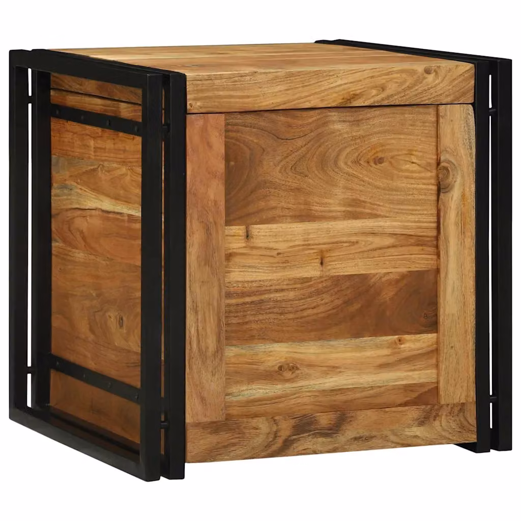 vidaXL Scatola di Stoccaggio Moderna in Legno di Acacia e Metallo, Marrone e Nero, L/P/H: 50 x 50 x 50 cm