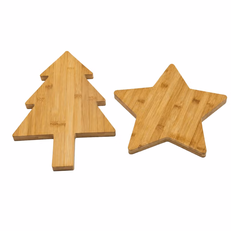 Tagliere Natalizio in Bamboo Vestiamo Casa con Forme Albero e Stella Marrone