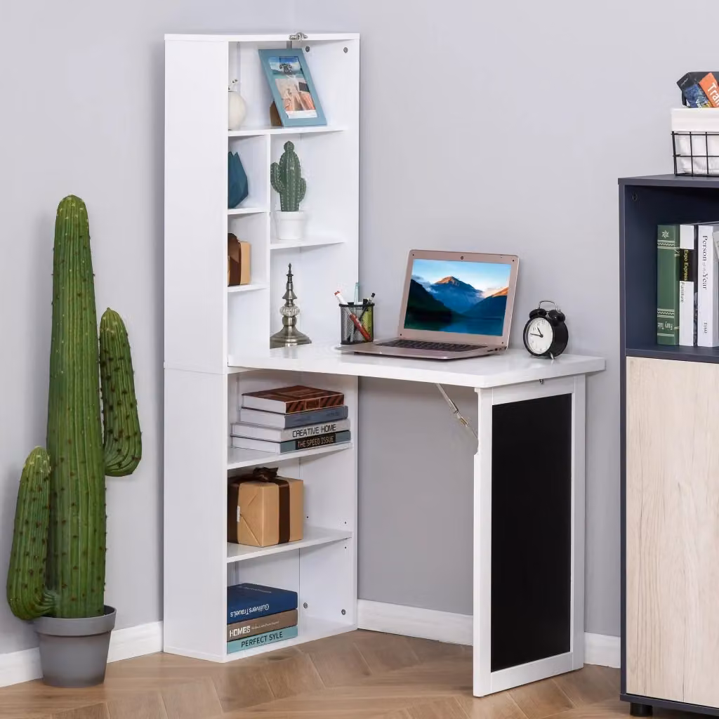 Scrivania da Scrittura Moderna HMC con Piano Pieghevole e Libreria Bianca L: 98 cm, P: 51 cm, H: 153 cm – 2